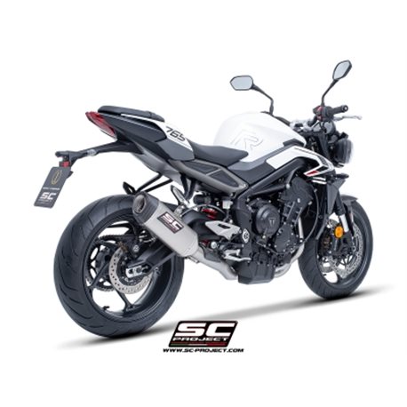 TRIUMPH STREET TRIPLE 765 R - RS (2023 - 2024) - EURO 5 Línea de escape completa 3-1 acero inoxidable, con escape SC1-S titanio