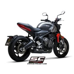 TRIUMPH TRIDENT 660 (2021 - 2024) Línea de escape completa 3-1 acero inoxidable, negro mate, con escape STR-1