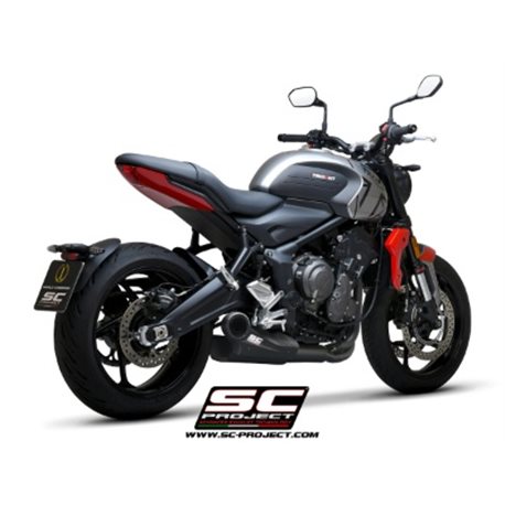 TRIUMPH TRIDENT 660 (2021 - 2024) Línea de escape completa 3-1 acero inoxidable, negro mate, con escape STR-1