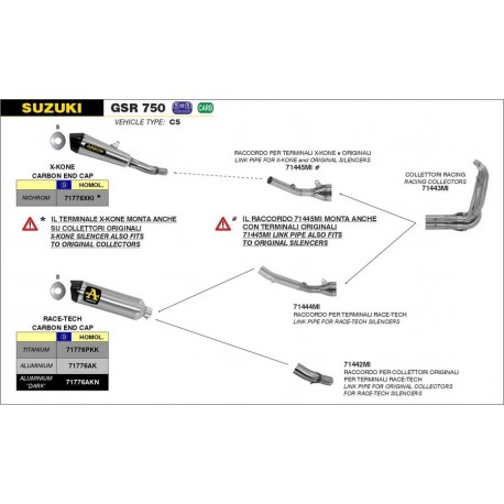 SUZUKI GSR 750 2011 - 2016 COLECTORES ARROW