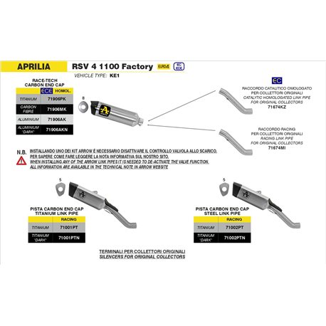 APRILIA RSV 4 1100 FACTORY 2019 - 2020 COLECTORES ARROW